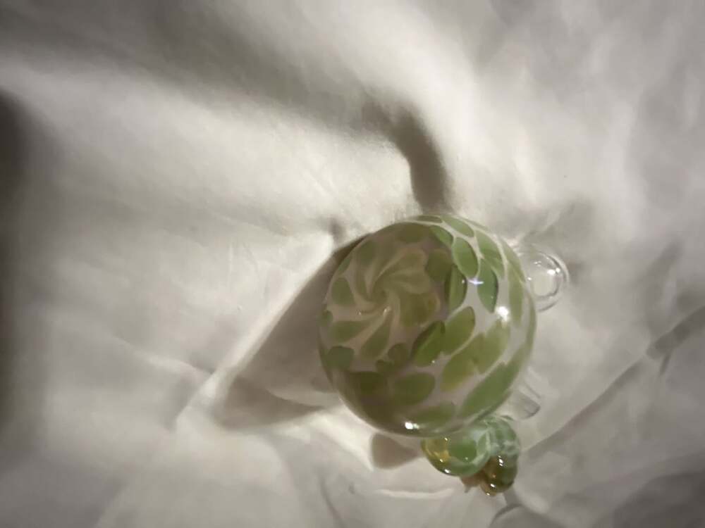 Handmade Green and White Patterned Glass Bubbler Piece - Picture 3 of 6